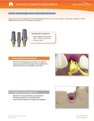 Cement-retained single crowns using esthetic abutments