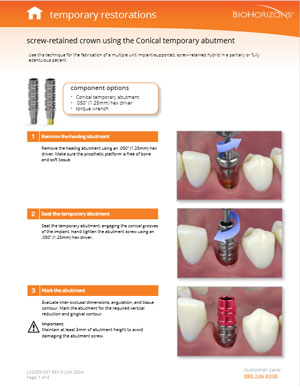 Corona avvitata con abutment cilindrico provvisorio in PEEK